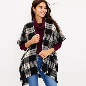 NWT Loft Fringe Plaid Blanket Wrap Sweater Cardigan